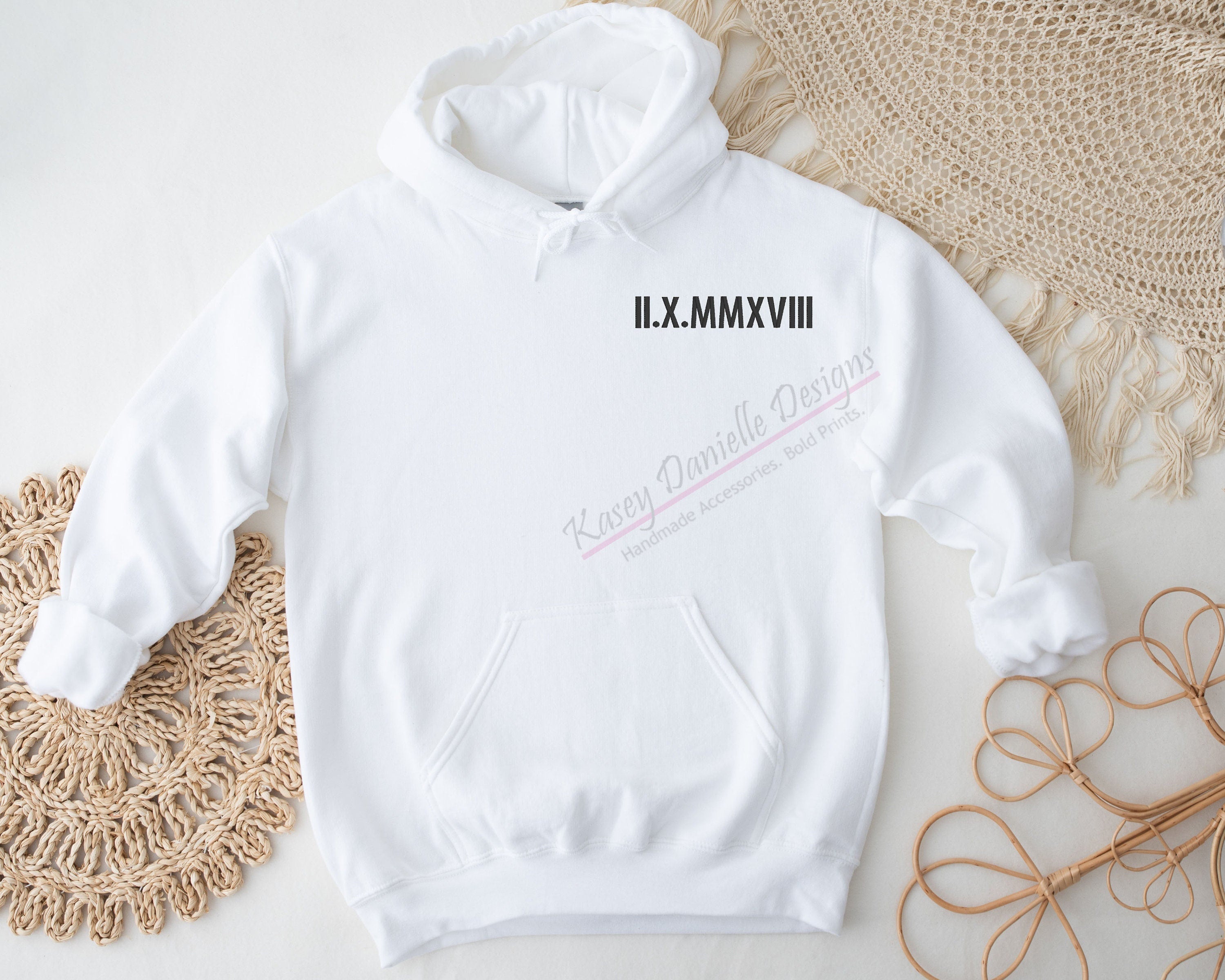 Custom Embroidered Roman Numeral Date Matching Couple Hoodies with Initial  Heart & Anniversary Date