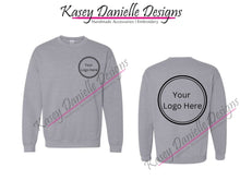 Load image into Gallery viewer, Custom Left Chest and Center Back Logo Printed Crewneck Sweatshirt, Company Logo Crewnecks, Business Unisex Printed Sweaters
